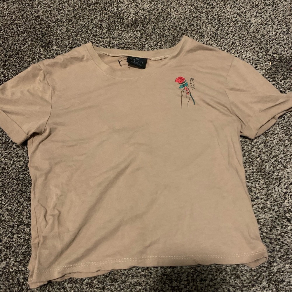 Tan shirt with rose